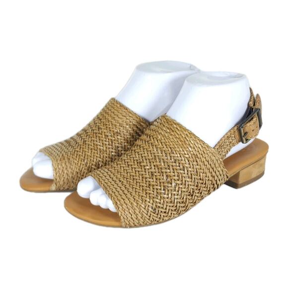 Paul Green Women's Helena US6,5 AU4 Brown Woven Leather Slingback Sandals - Picture 1 of 16
